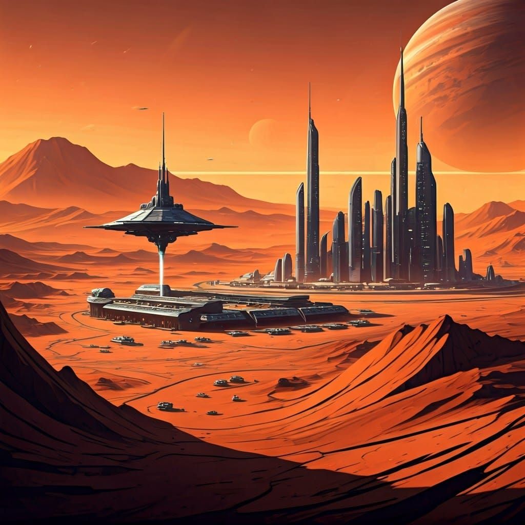 Futuristic Mars Cityscape in Retro-Futuristic Style