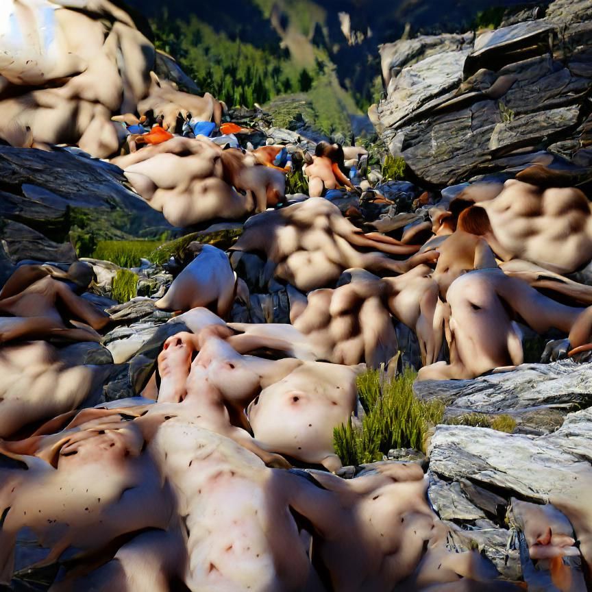 Hyperrealistic Naked Figures in Mountainous Unreal Engine Sc...