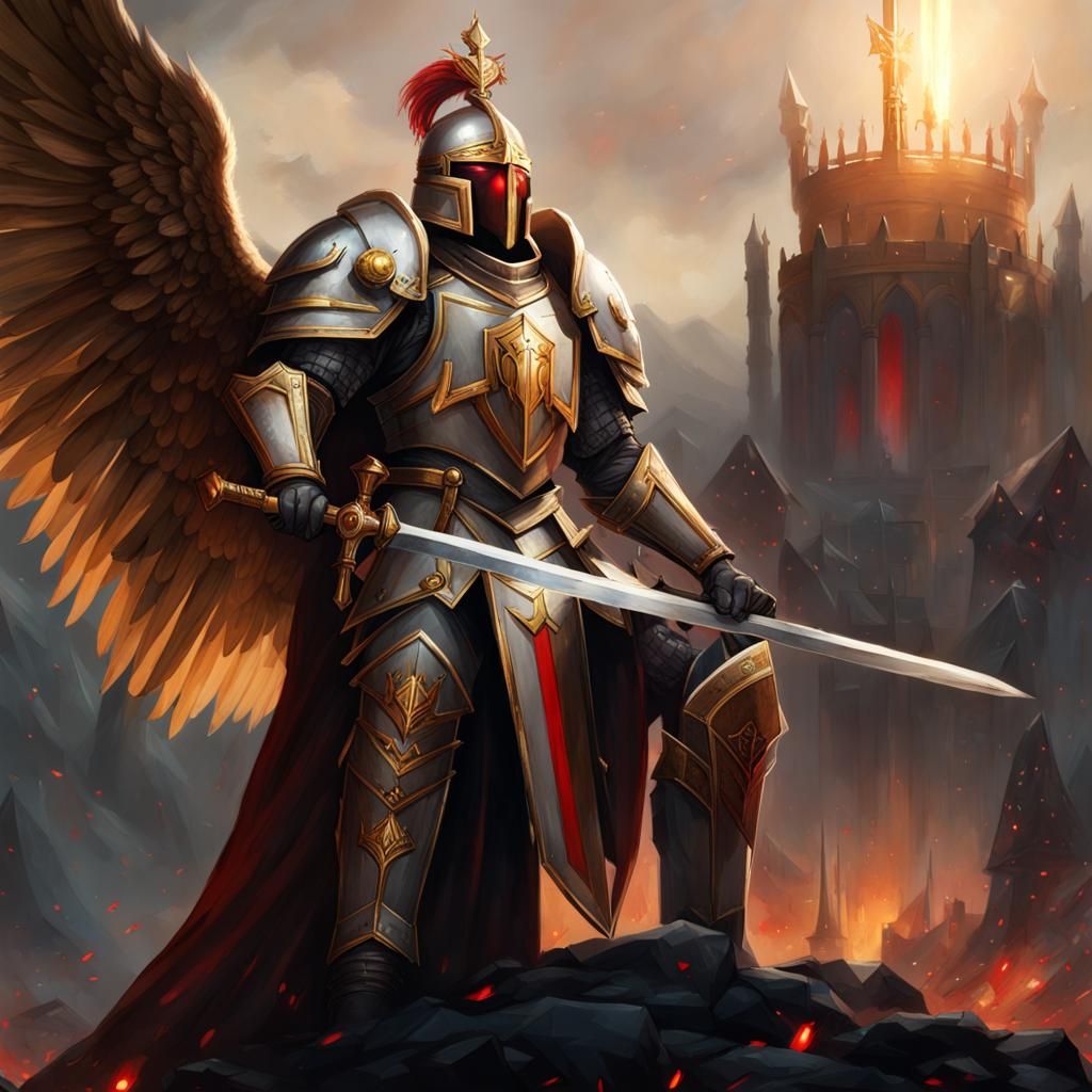 Fallen Aasimar Paladin Celebrates Victory