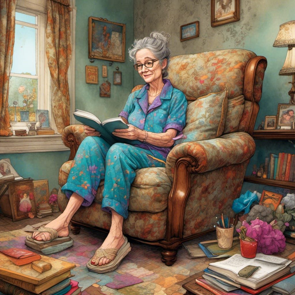 Storybook Illustration of a Woman Working on Laptop