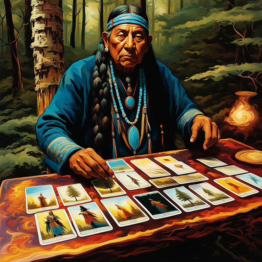 Native American Shaman with Trickster Tarot Card