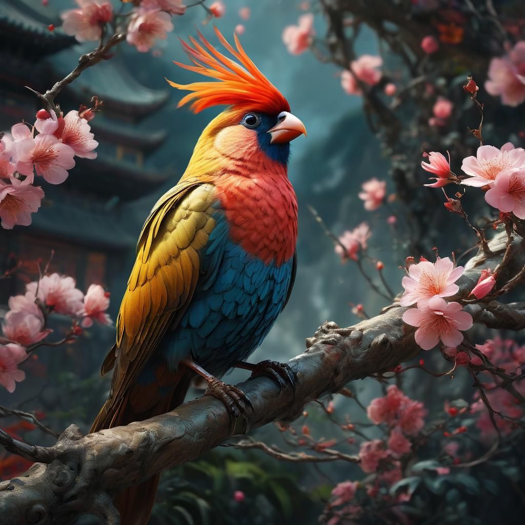 Majestic Bird Portrait on Flowering Branch