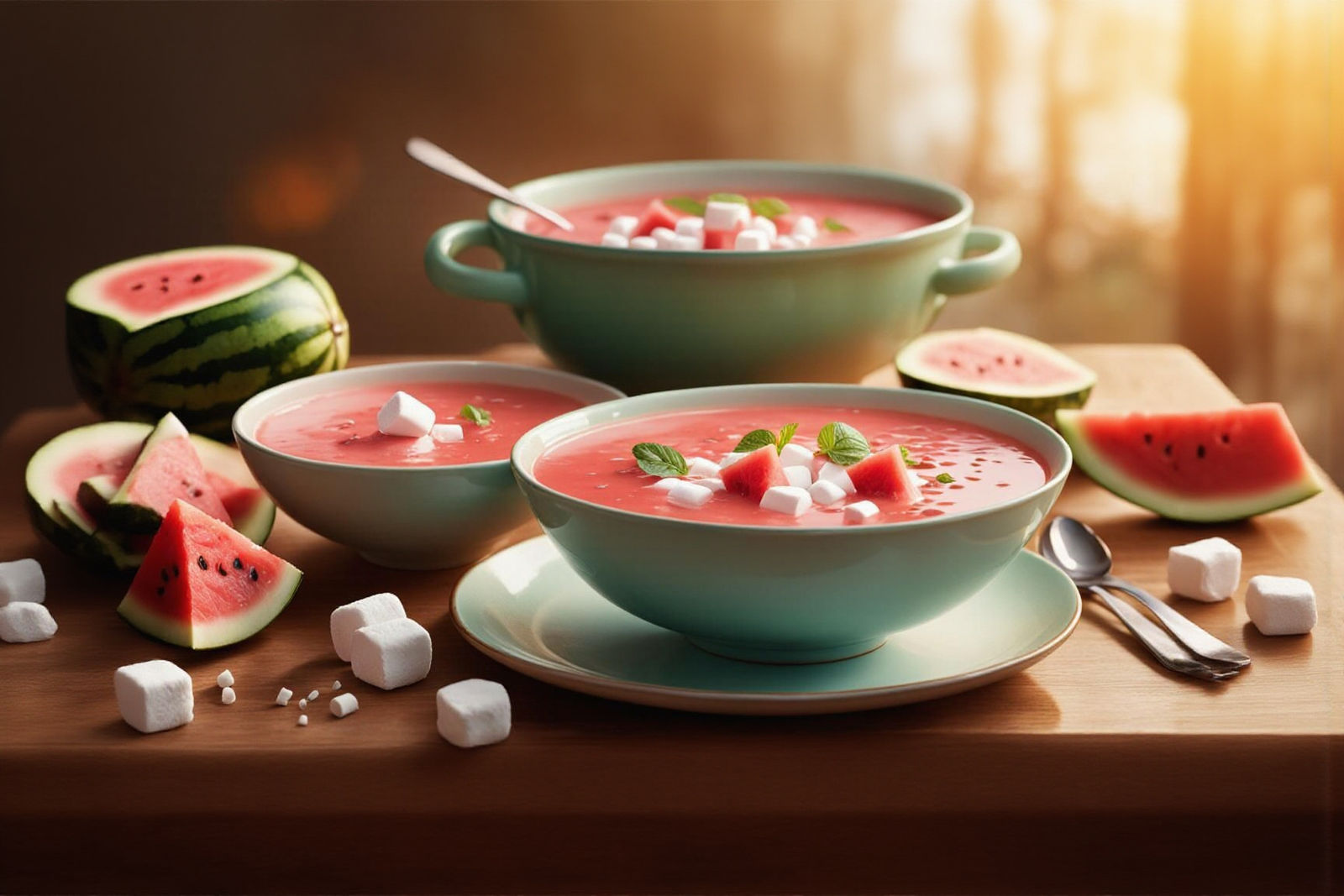 Hyperrealistic Marshmallow-Watermelon Soup in Splash Art Sty...