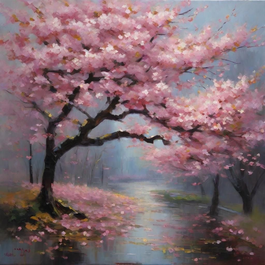 Impressionistic Sakura Blossom in Oil Painting Style