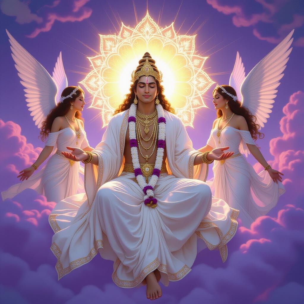 Joga Vasistha with Angels in Ethereal Fantasy Art Style