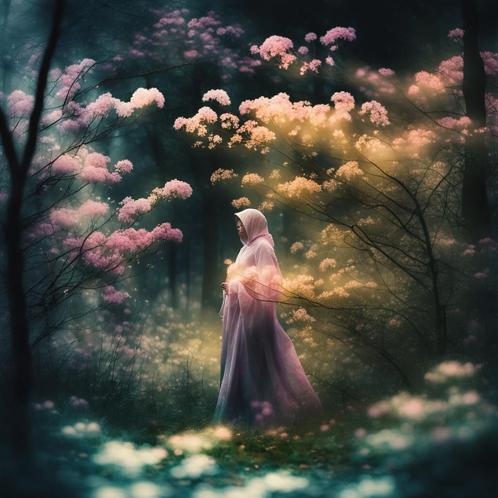 Pastel Dreamscape Forest Glade with Ethereal Light