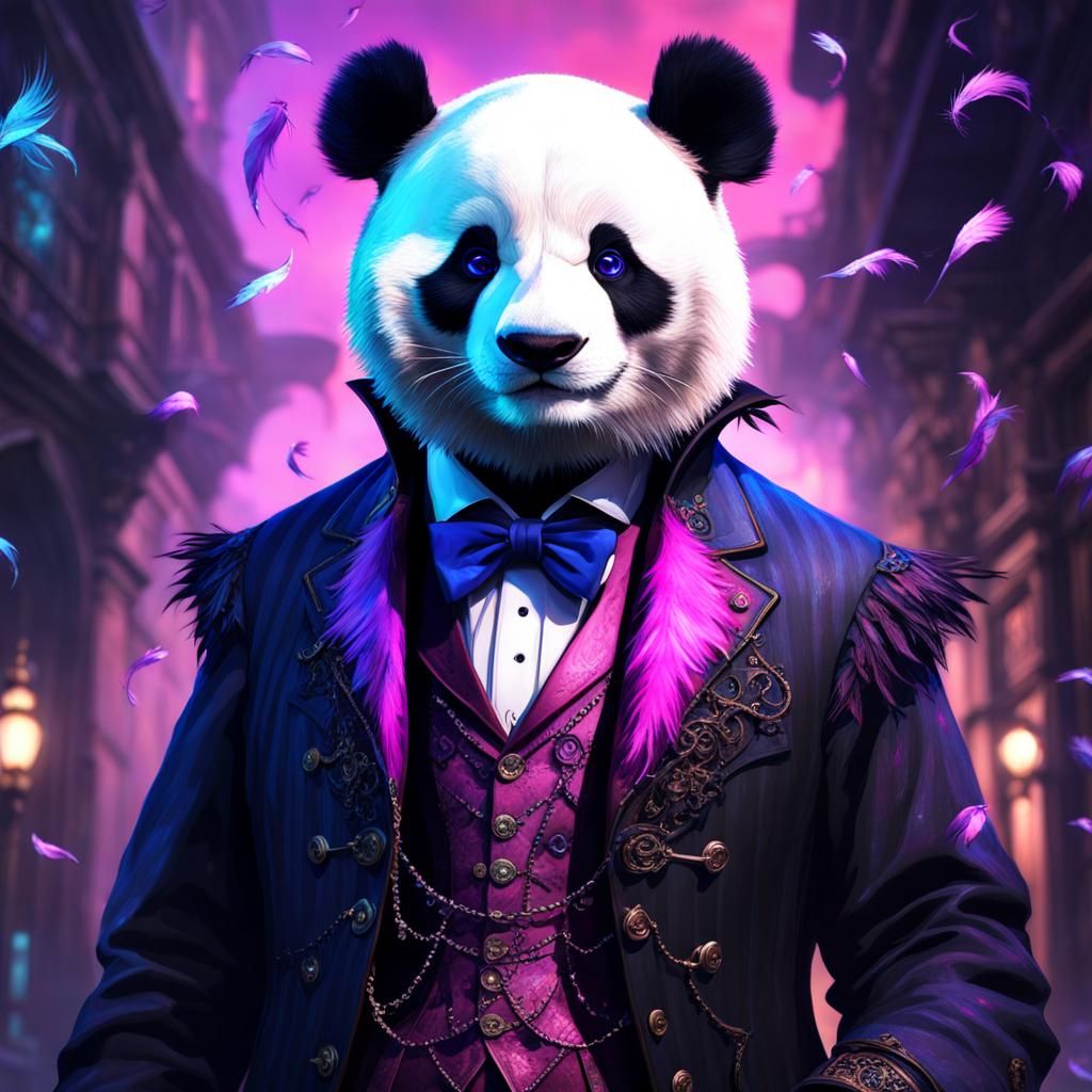 Steampunk Vampire Panda in Victorian Attire