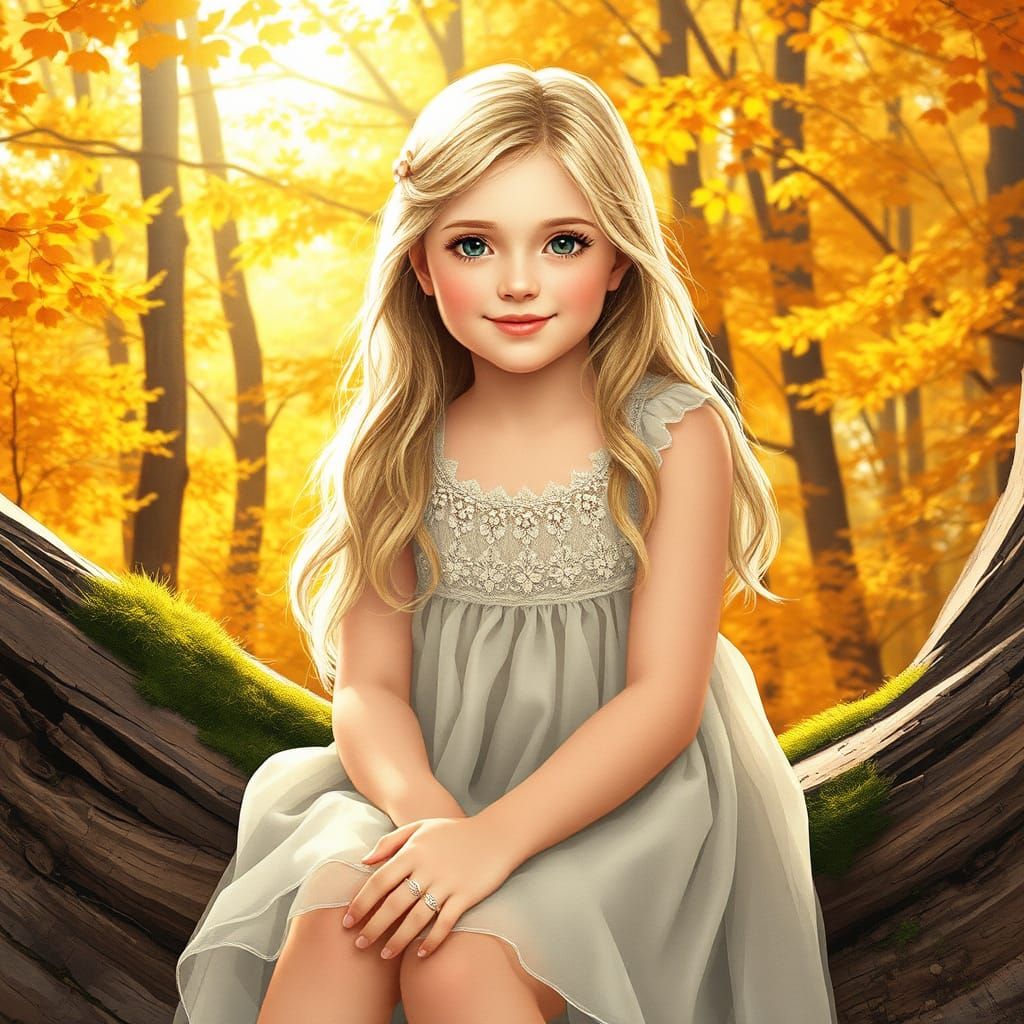 Girl in Autumn Forest, Watercolor-Inspired Portrait