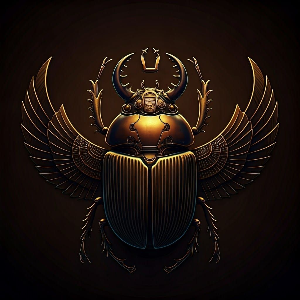 Cyberpunk Scarab Beetle with Hieroglyphics