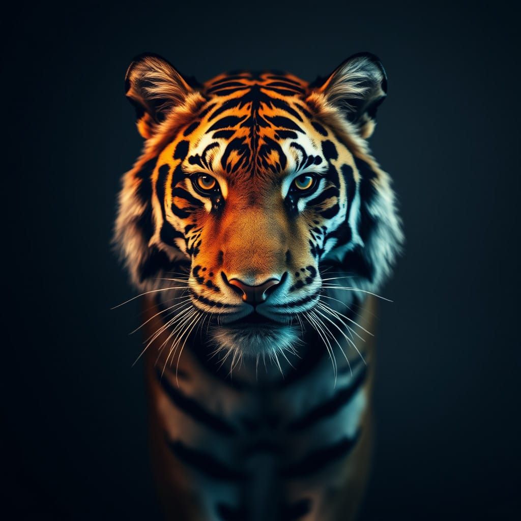 Minimalistic Tiger Portrait in Dark Aesthetic