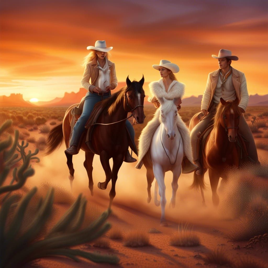 Cowboys at Sunset: Saloon Fantasy Art