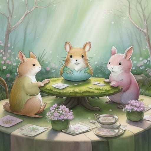 Whimsical Woodland Tea Party in Watercolor Style