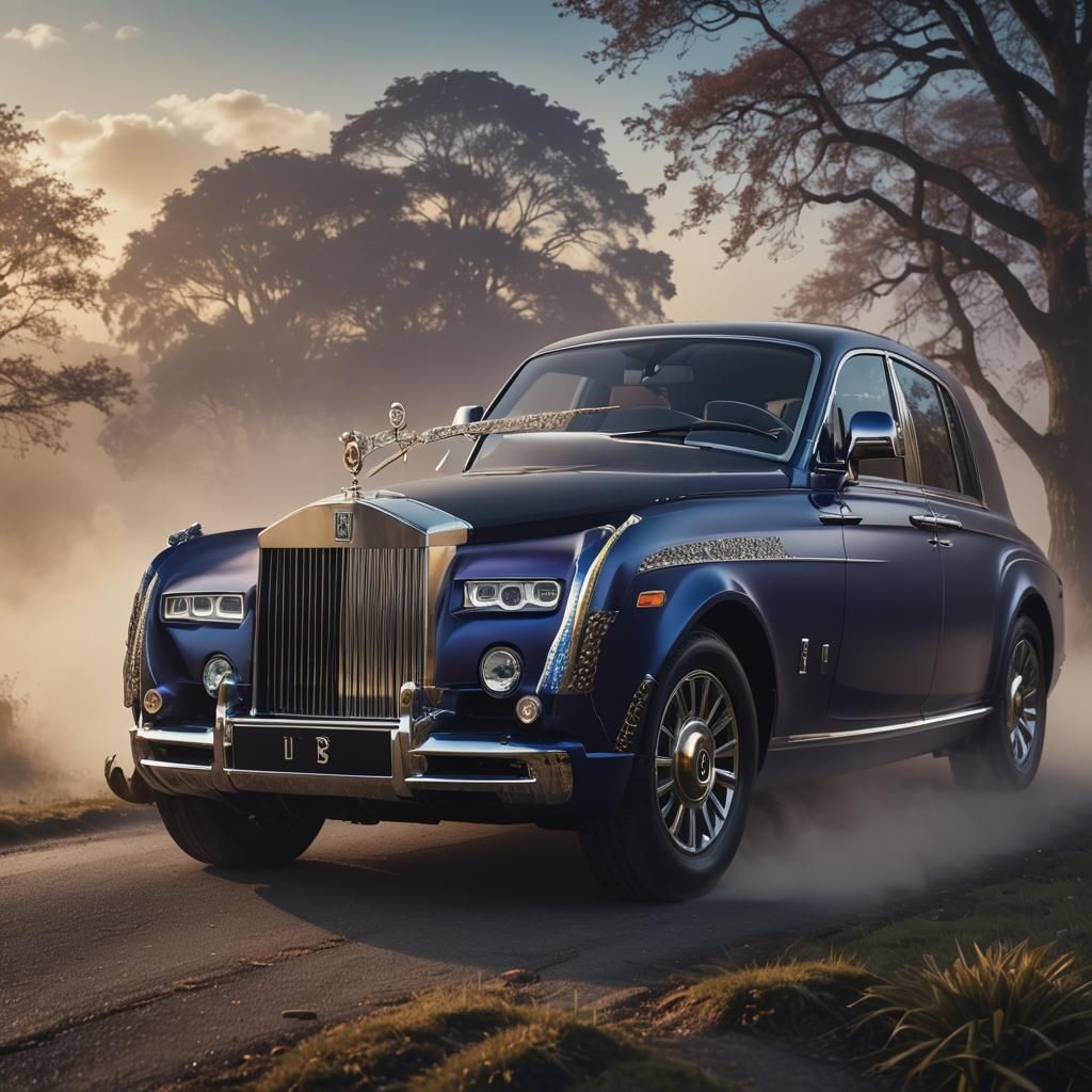 Luxurious Rolls Royce in Golden Hour, Embedded Diamond Maste...