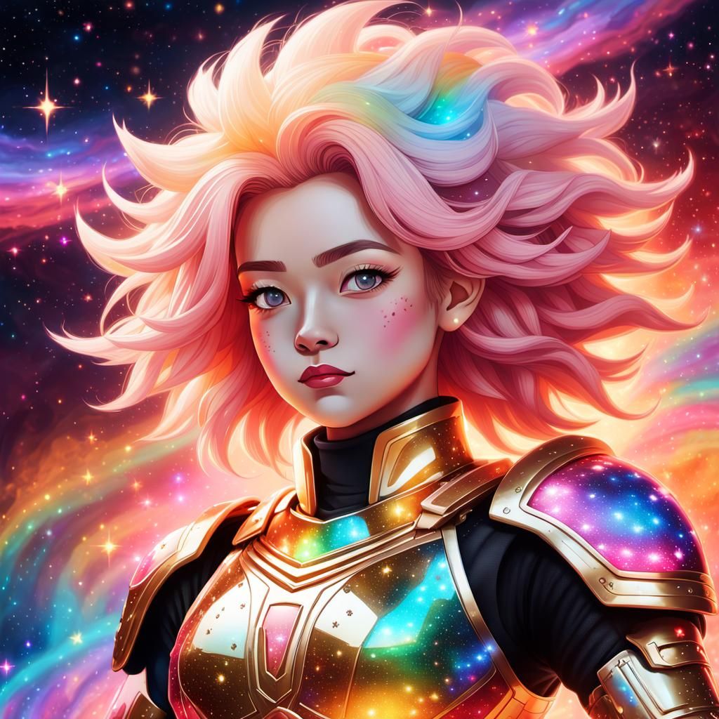 Cute Super Saiyan Woman in Galactic Nebula