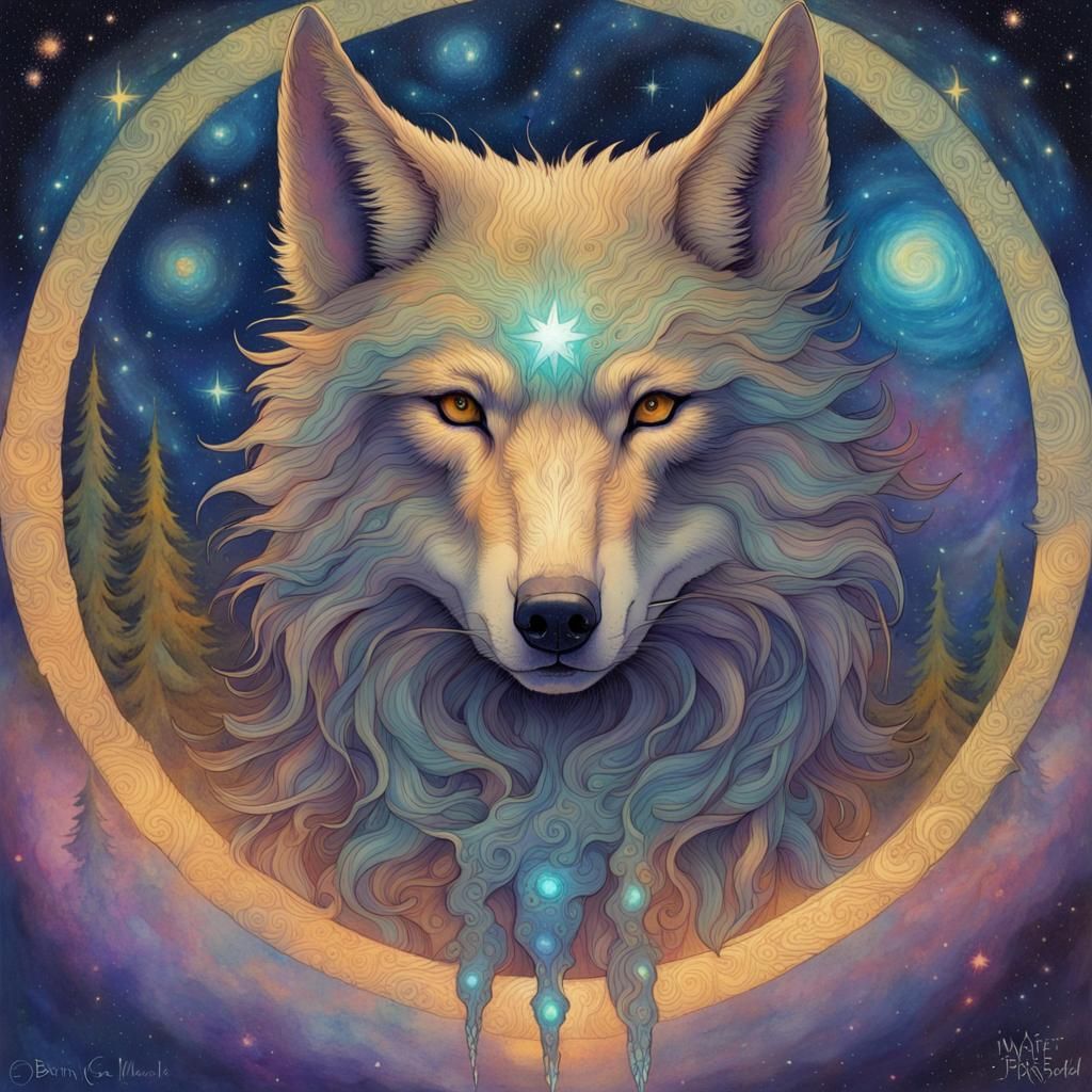 Iridescent Galaxy Wolf Art: Masterful Detailed Artwork