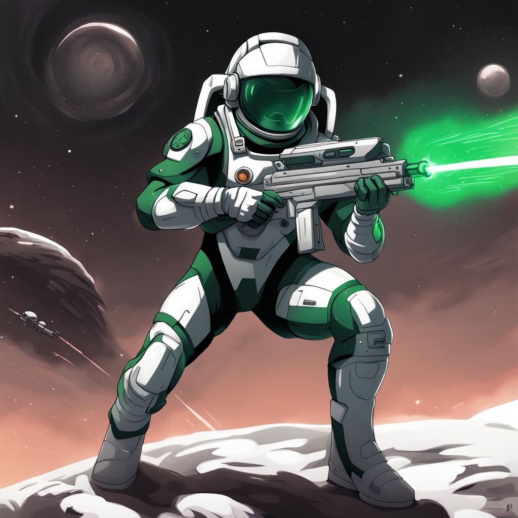 Astronaut Spartan Fusion with Laser Rifle in Anime Style