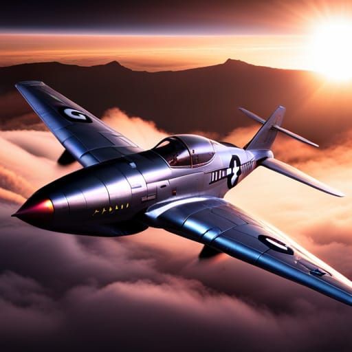 P51 Mustang Chasing UFO in Cyberpunk Style