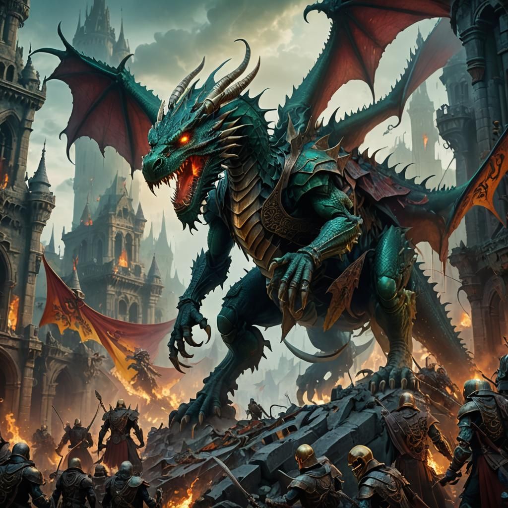 Dragon Leads Skeleton Army in Ruined City