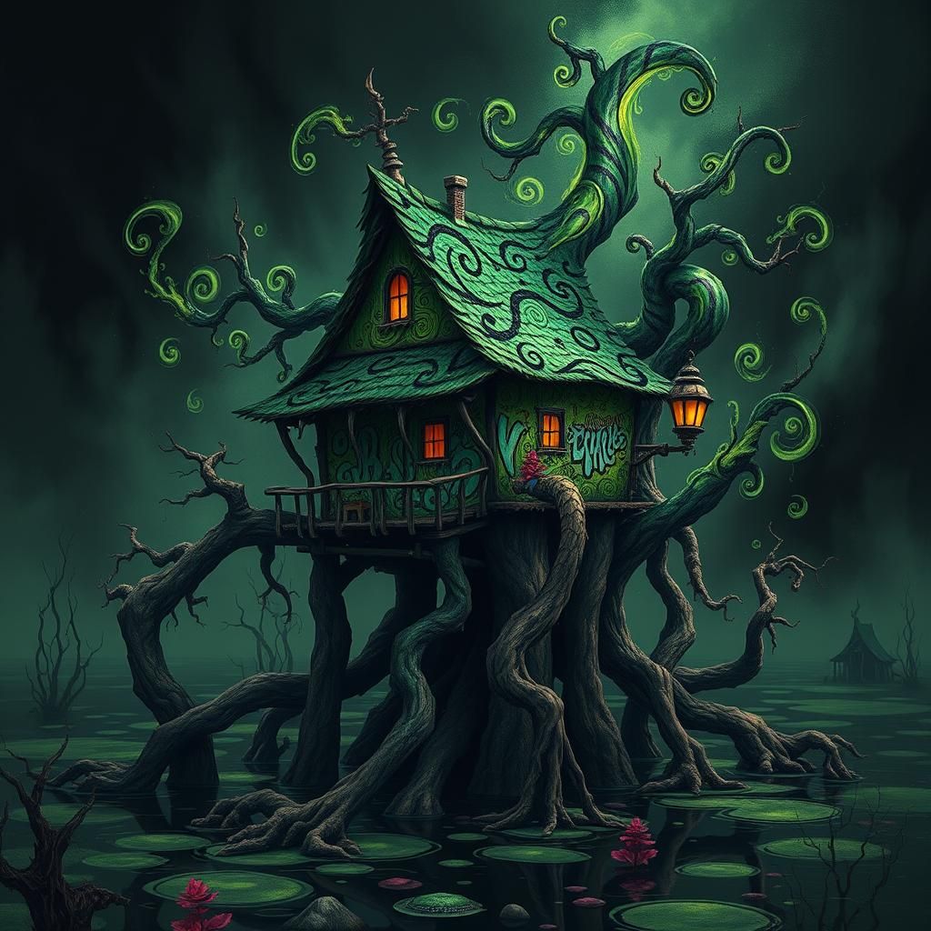 Swamp Witch Hut Covered in Graffiti Art