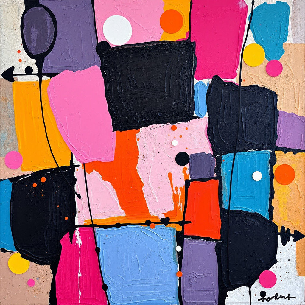 Abstract Oil Painting with Geometric Shapes