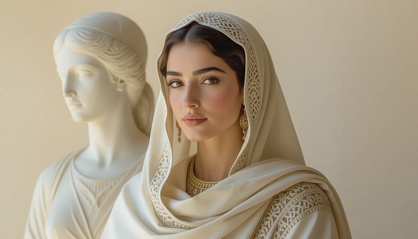 Marble Sculpture of Algerian Woman in Traditional Dress