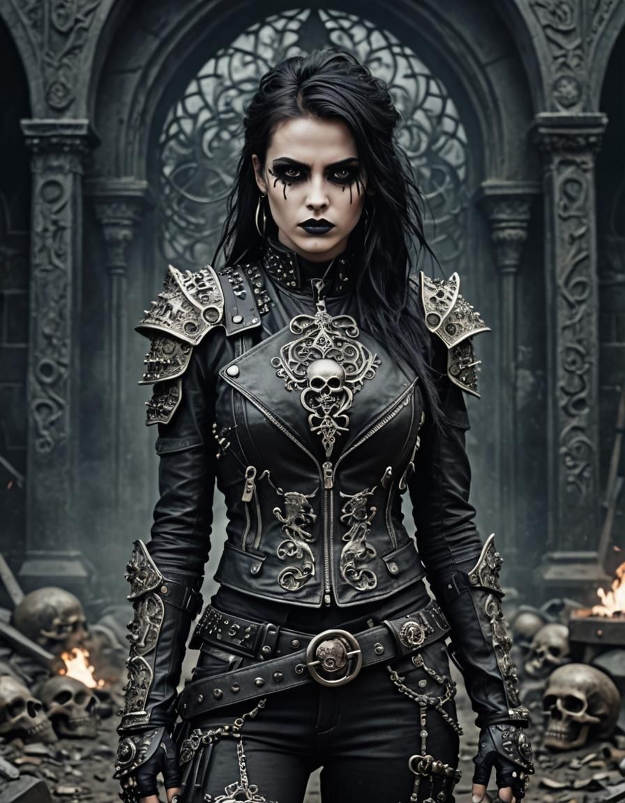 Gothic Warrior Woman on Moonlit Battlefield