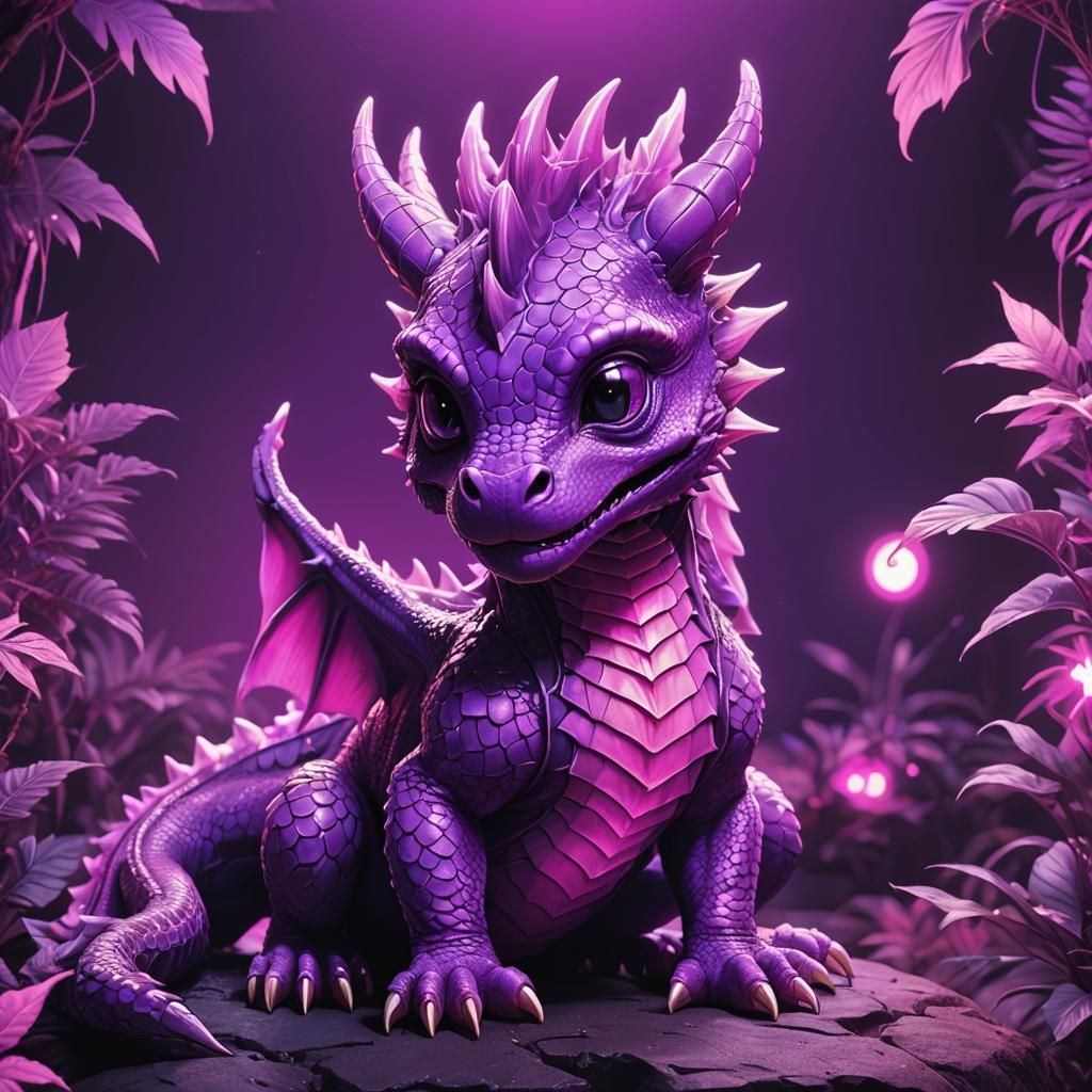 Adorable Baby Purple Dragon in Synthwave Neon Style