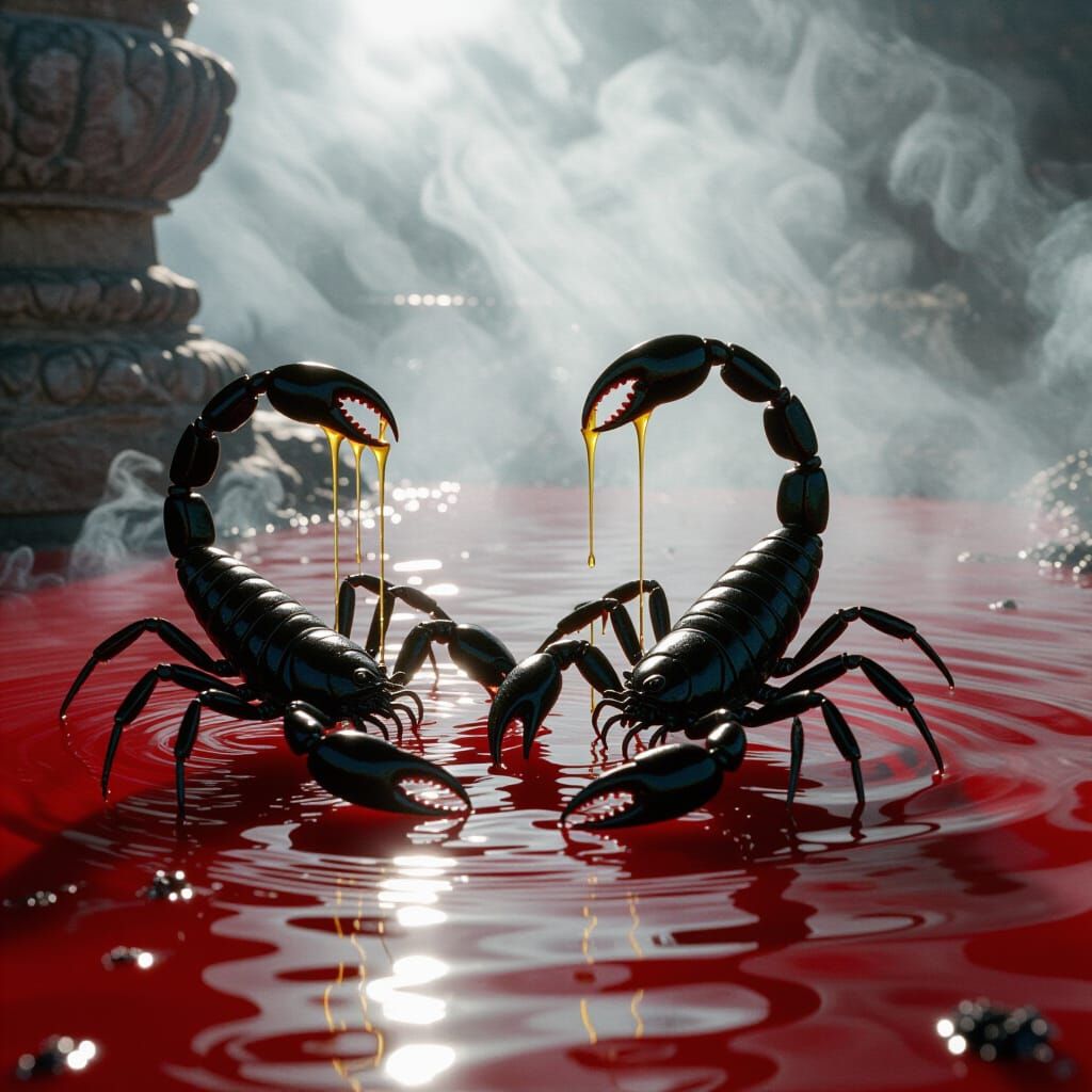 Opal Moonstones in Blood Red Water: A Cinematic Still