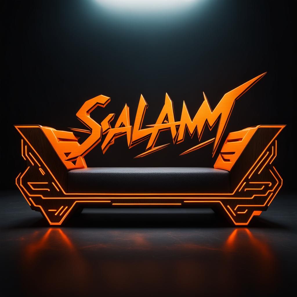Salam Sofa Logo Sculpture in Cyberpunk Style