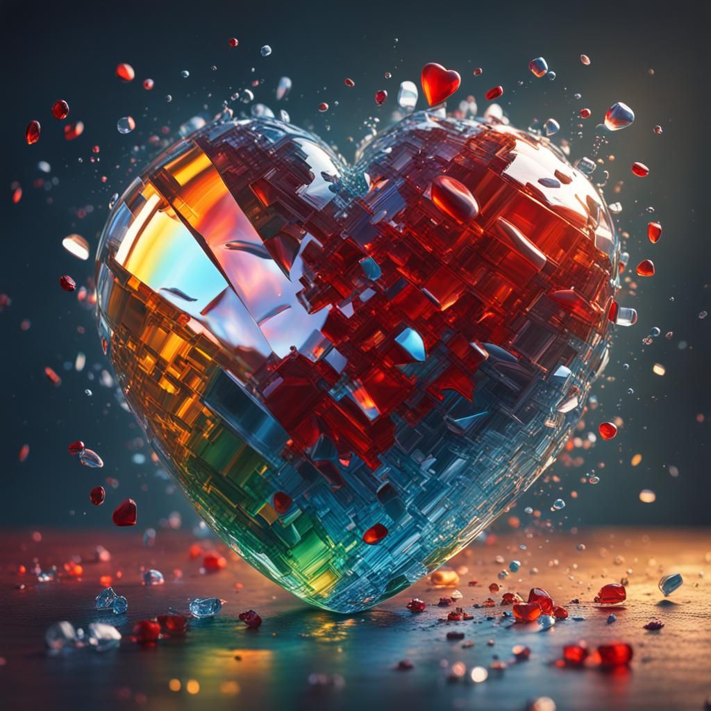 Glass Heart Shattering: Hyperrealistic Splash Art