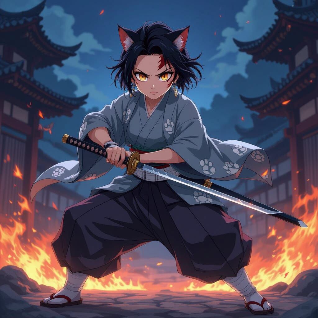 Akemi Tsubasa Cat Breathing Style Demon Slayer Action Pose