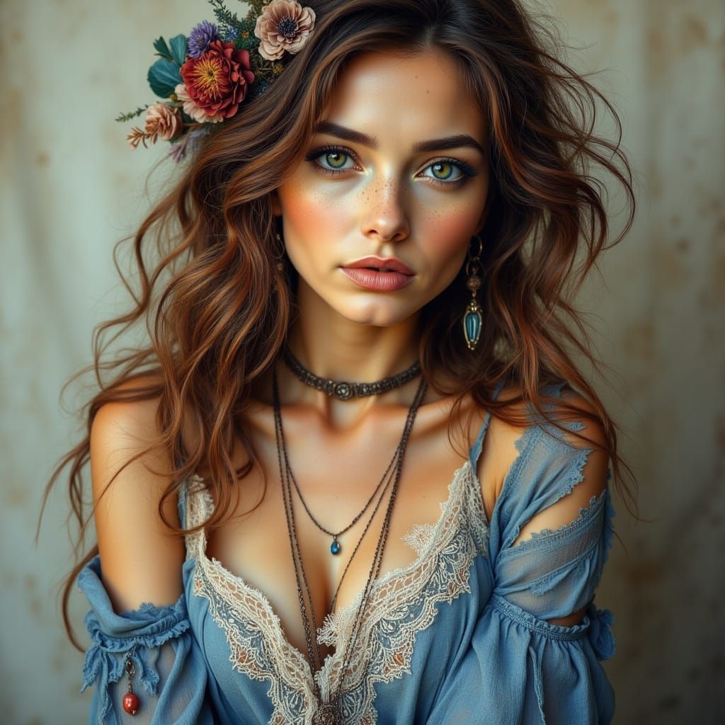 Surreal Portrait of a German Woman with Bright Green Eyes