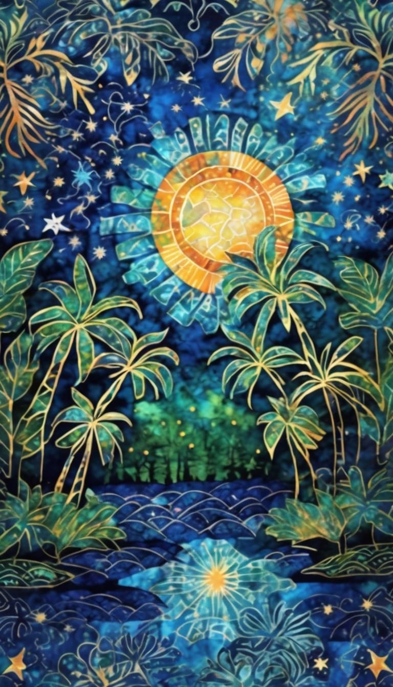 Mystical Batik Tropical Rainforest at Night