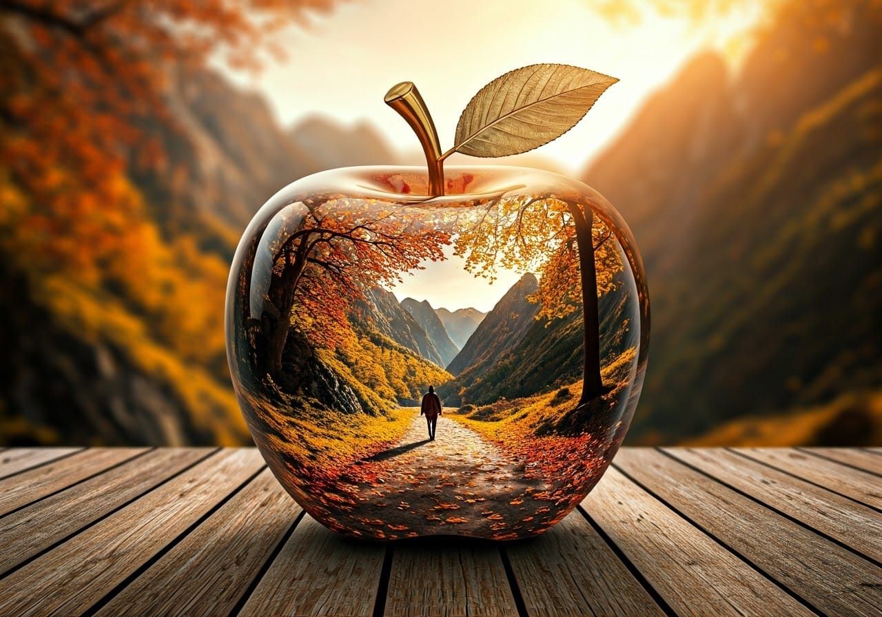 Vibrant Autumn Scene in Photorealistic Glass Ornament