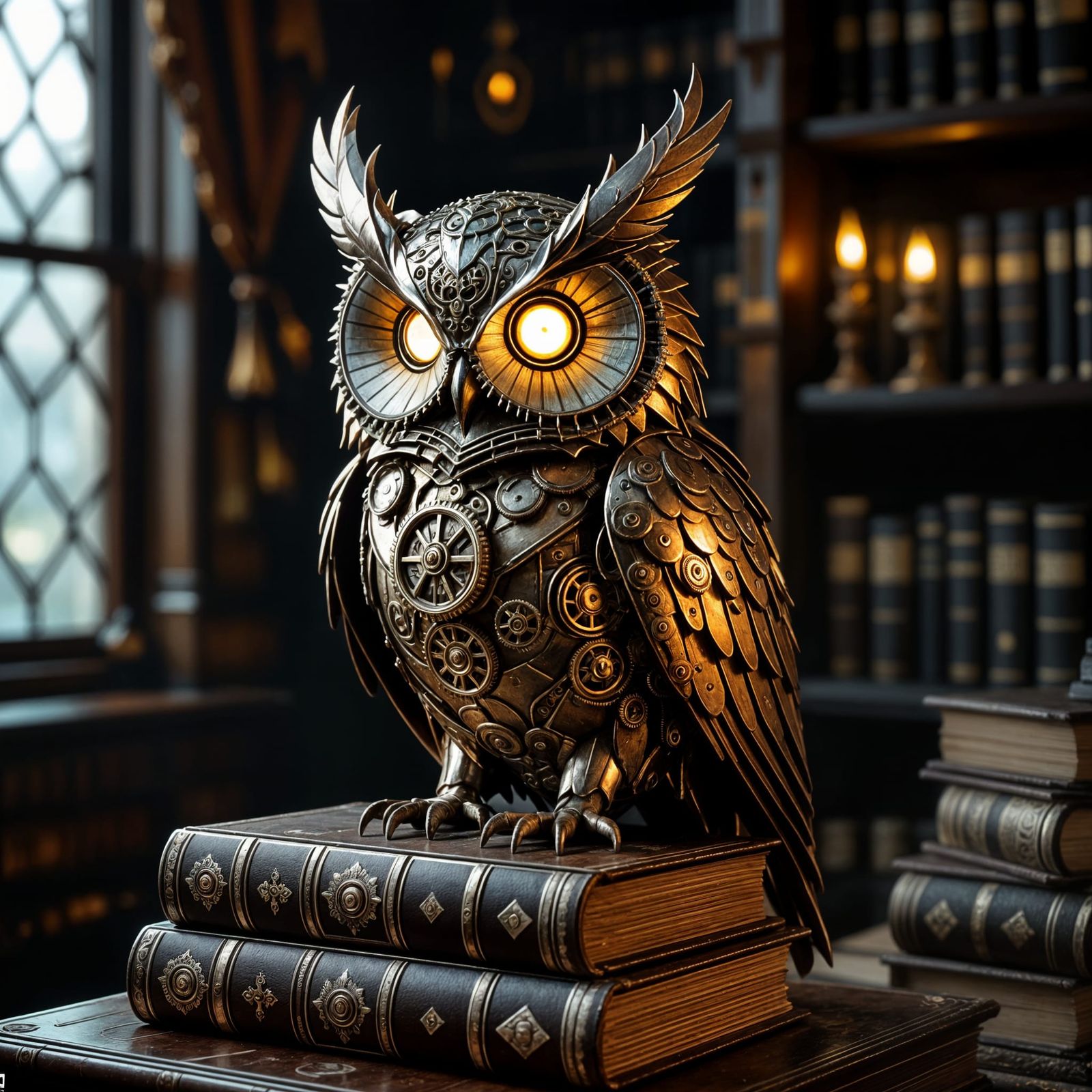 Intricate Clockwork Owl in Victorian Study