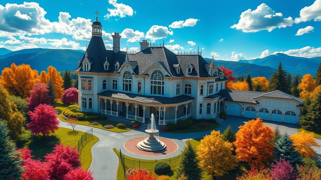 Ethereal Victorian Estate Amidst Vibrant Trees and Majestic ...