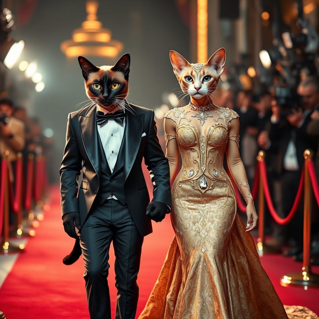 Futuristic Siamese Cats Strut Hollywood Red Carpet