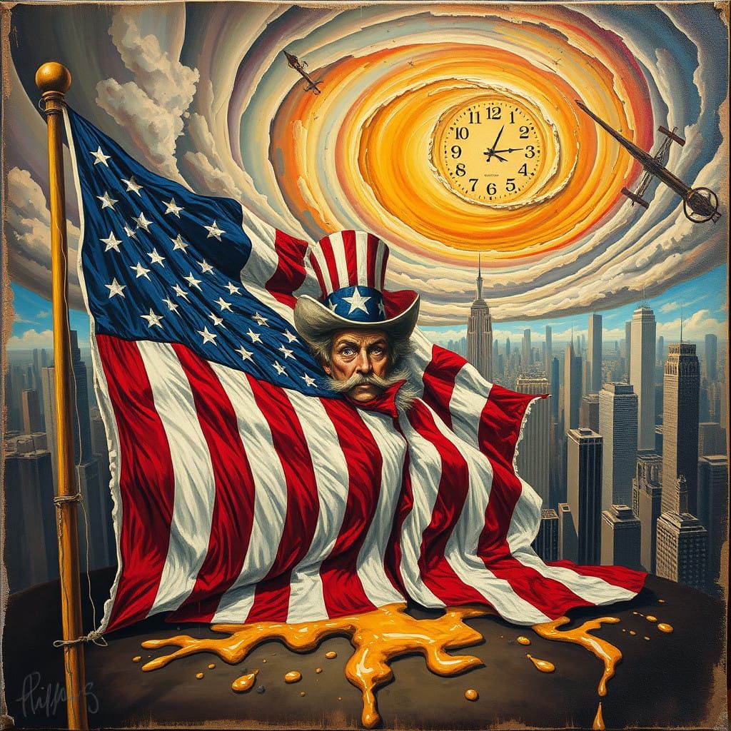 Surrealist Masterpiece: Uncle Sam Witnesses USA's Self-Infli...