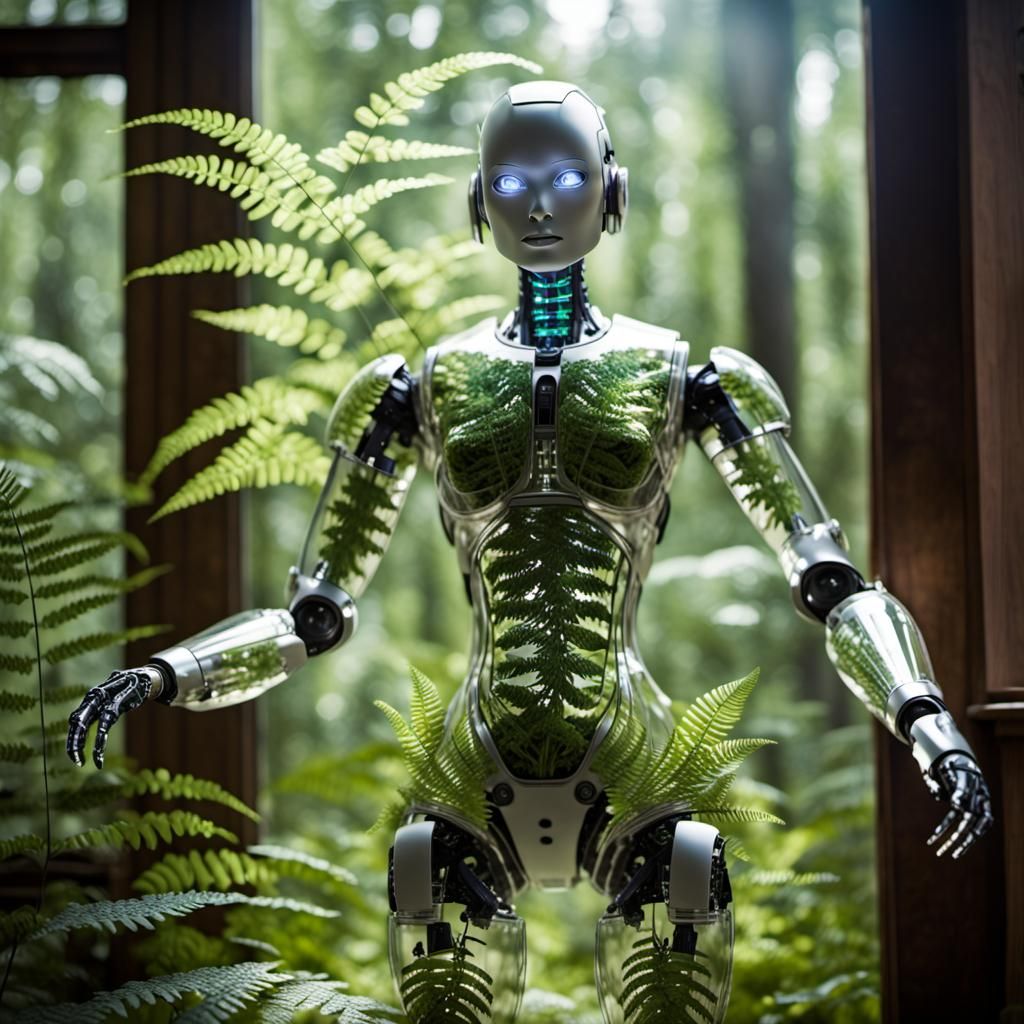 Glass Robot with Plants in Stomach