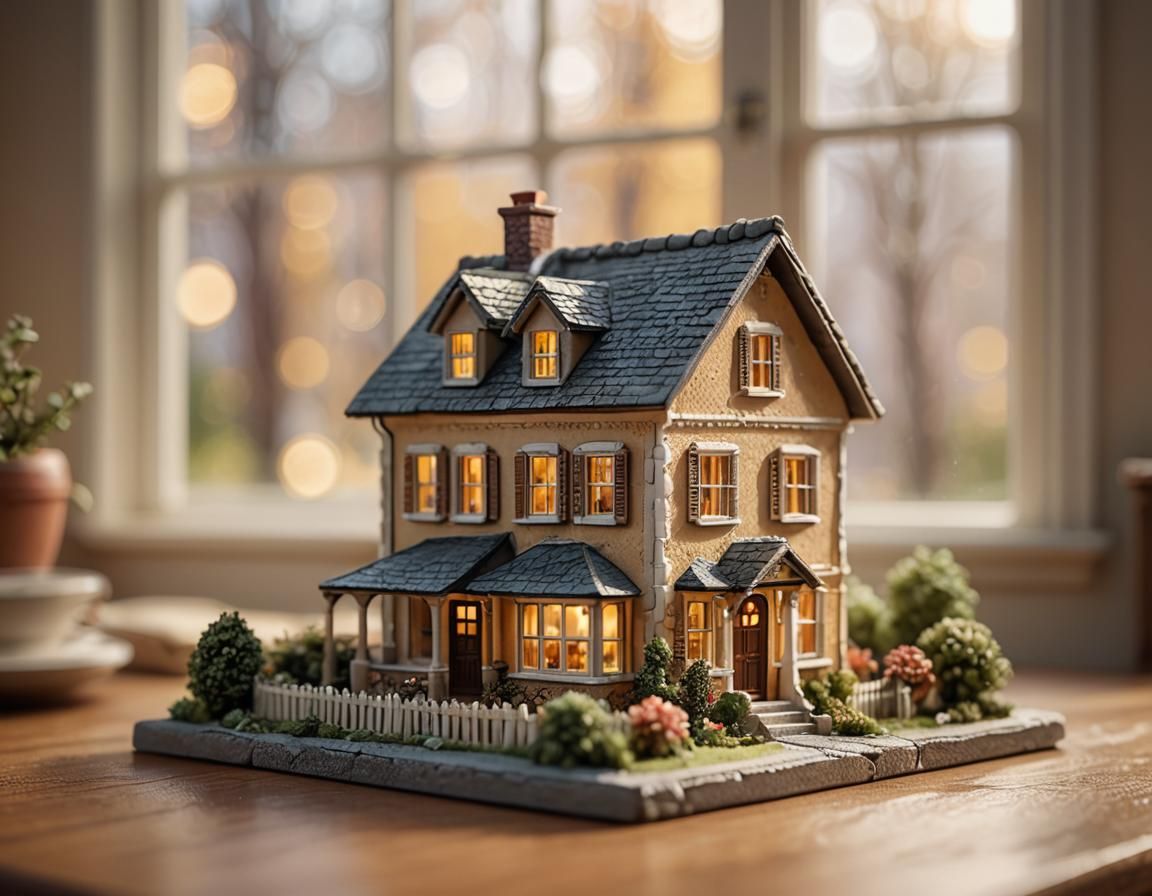 Hyper-Realistic 3D Miniature House Macro Photography