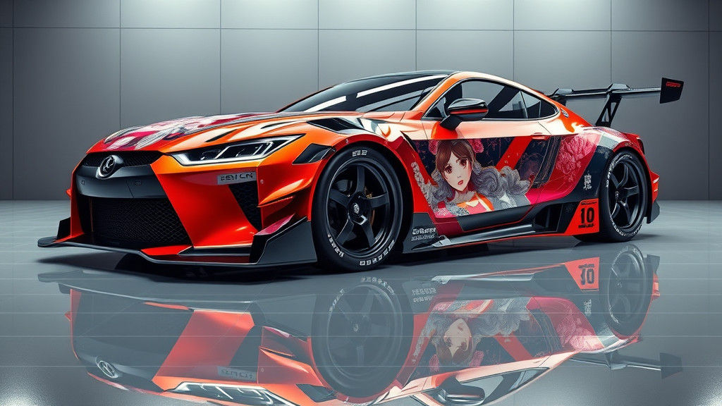 Futuristic Drift Car in High-Tech Studio, Digital Art