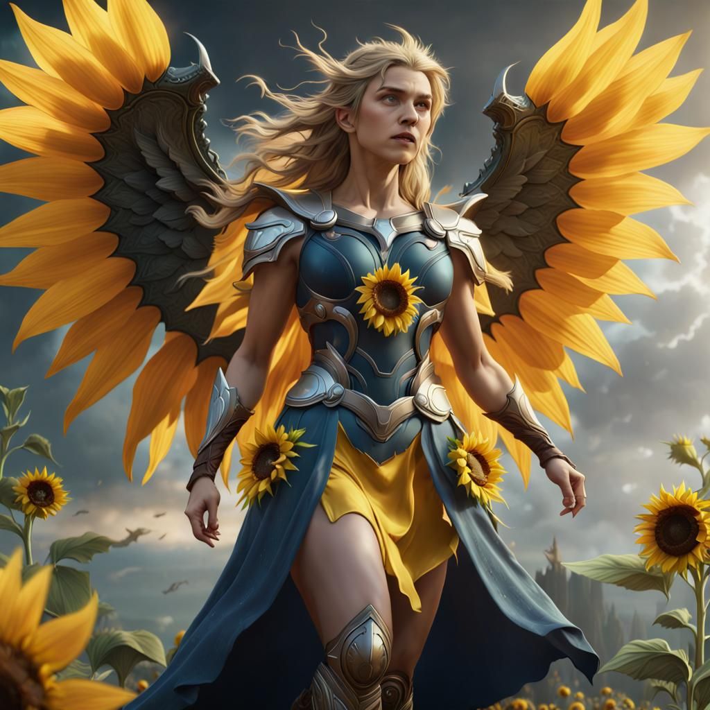 Thor in Sunflower Dress: Fantasy Concept Art