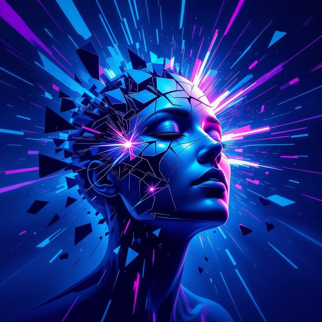 Abstract Head Shattering with Electric Light Streaks