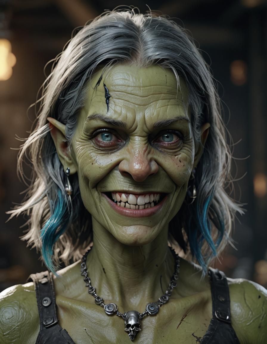 Hyperrealistic Portrait of an Old Female Ork