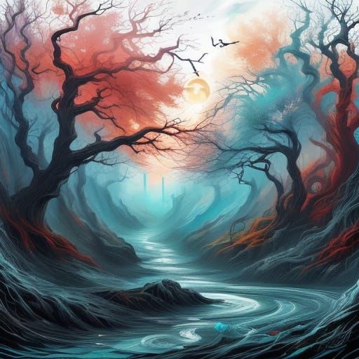 Ethereal Stormscape in Ink Flow and Swirling Smoke