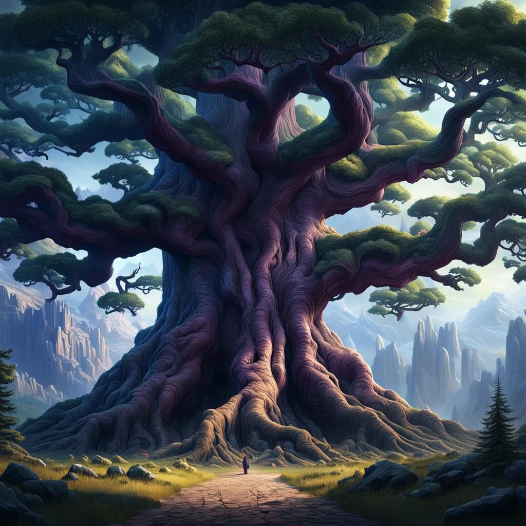 Majestic Great Tree in Dark Fantasy Forest