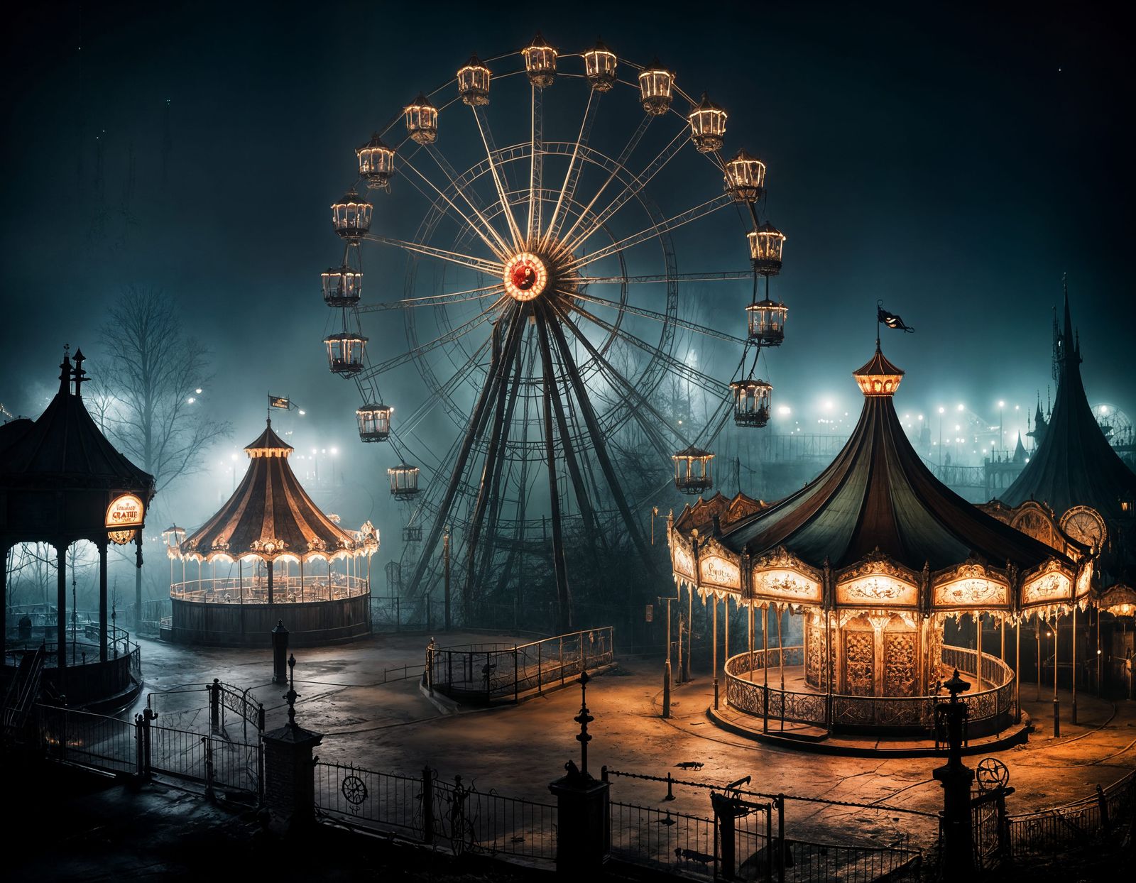 Horror Theme Park with Gothic Haunted Houses