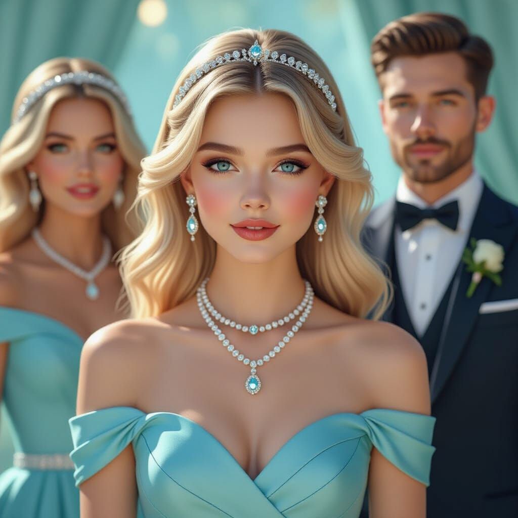 Blonde Blue-Haired Girl at Birthday Party in Tiffany Blue Dr...