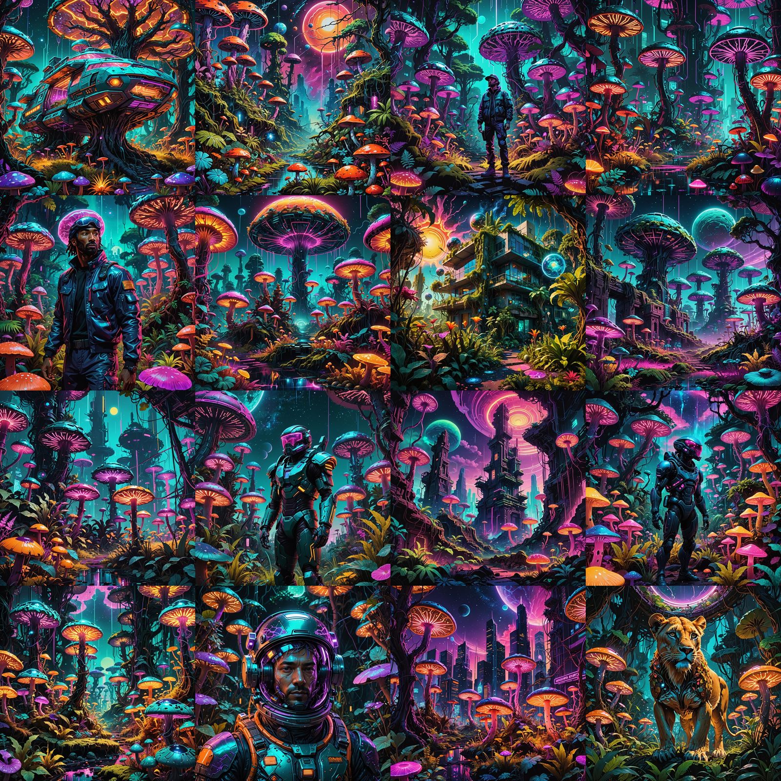 Synthwave Jungle Meets Galactic Landscape