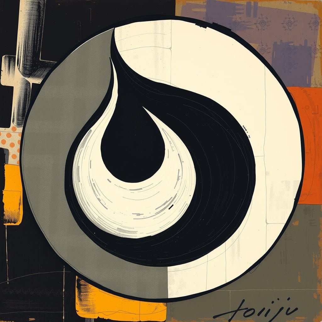 Gestural Expressionist Taijitu in Smoky Jazz Club Style